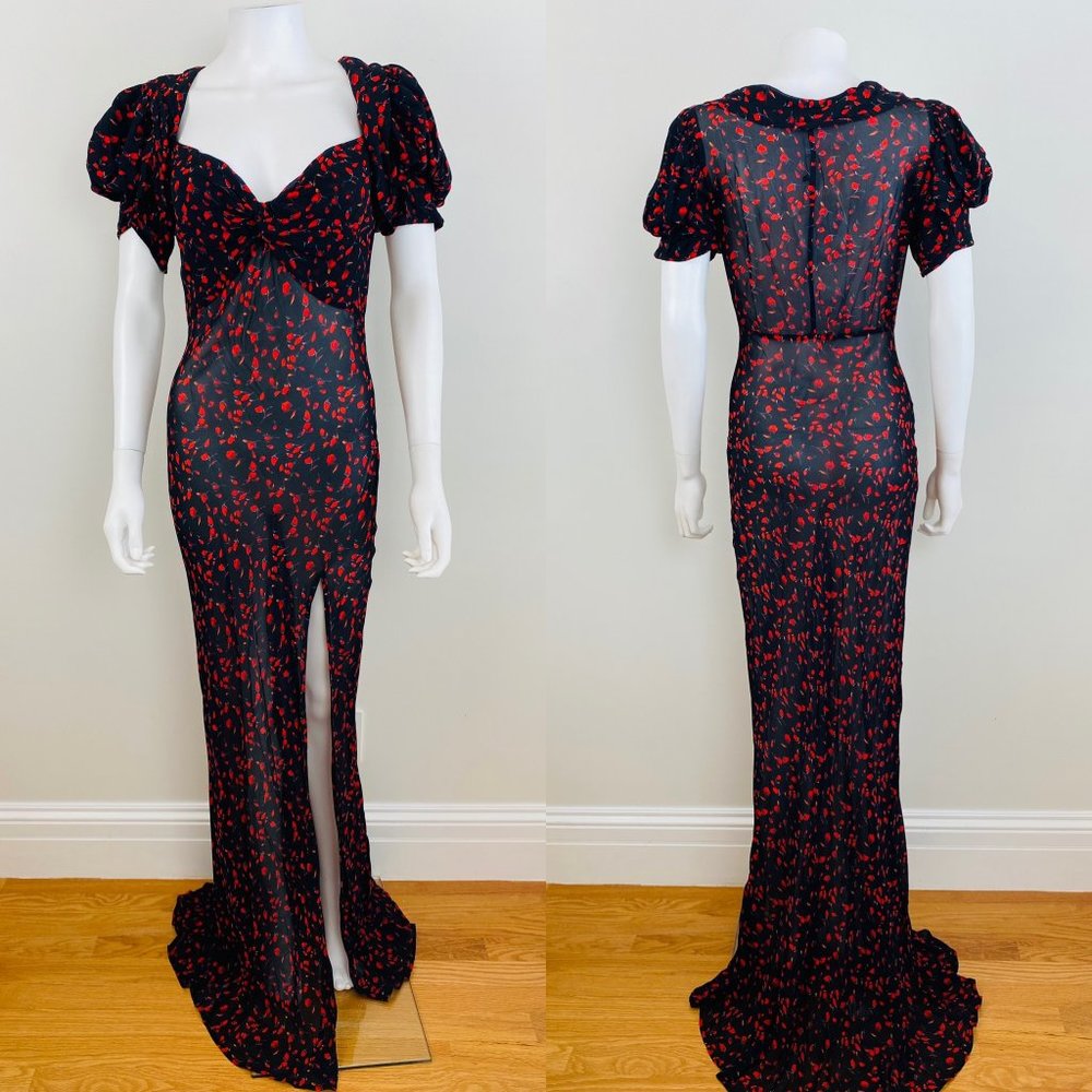 Rat & Boat Magnolia Dress Unworn Black + Red Roses Floral Bias Maxi Dress